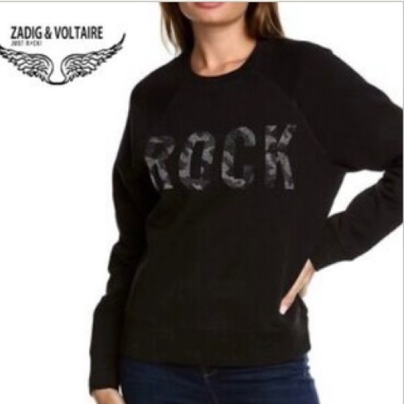 ZADIG & VOLTAIRE Black Crystal Camo Logo Rock Strass Sweatshirt🆕 - Picture 2 of 6
